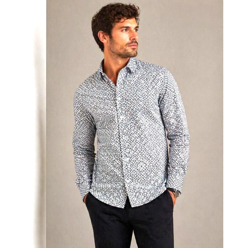 Ted Baker London Geometric Print Button Up Shirt Mens Size 5 Large Black White